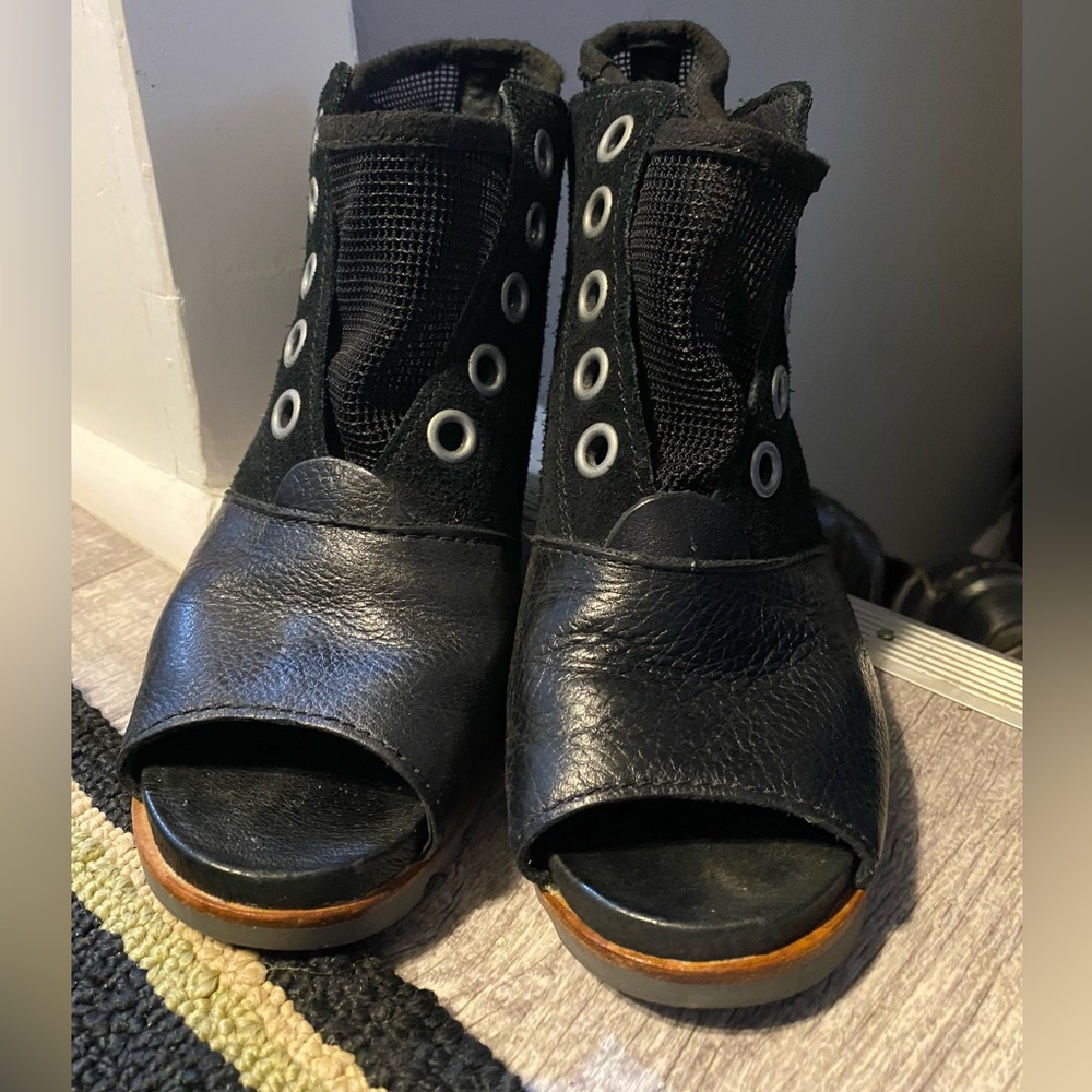 Sorel Suede Leather Open Toe Joanie Mesh Wedge